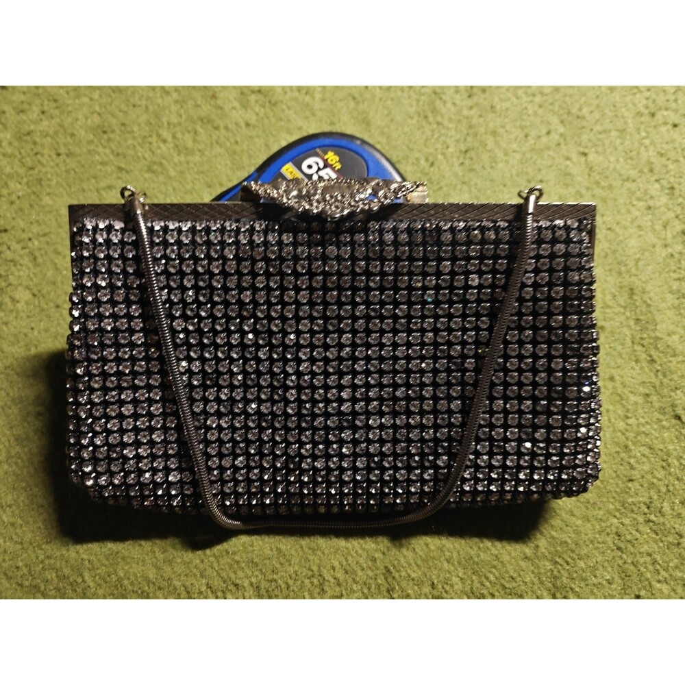 Esquire Collection  Silver Purse Hand Bag Clutch Heavy Vintage Rhinestone